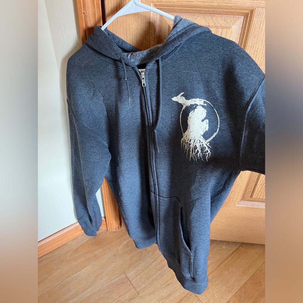 Charcoal Zip-Up Hoodie with Graphic Design